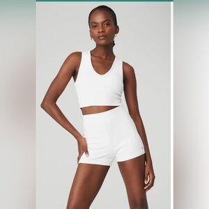 Alo Yoga Ribbed Goddess Tank Cropped Racerback White Small